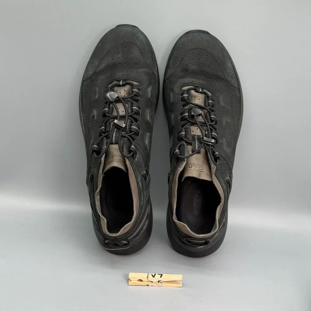 KEEN Highland Men's 14 Black Leather Cord Lock Low Top Walking Casual Sneakers